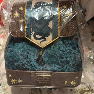 Loungefly Harry Potter Slytherin Velvet and Brown Faux Leather Backpack